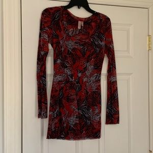 Sheer Red, Grey, and Black Top